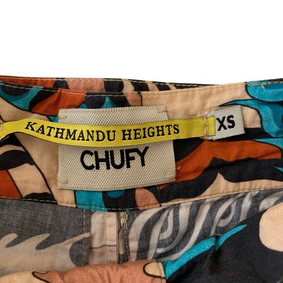 Chufy Burnt Orange, Teal, Brown Multicolor High Waist Printed Shorts - Picture 4 of 8